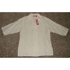 IVY Creamy Khaki Sz Large Embroidered Linen Blend Button Up Tunic Shirt NEW NWT